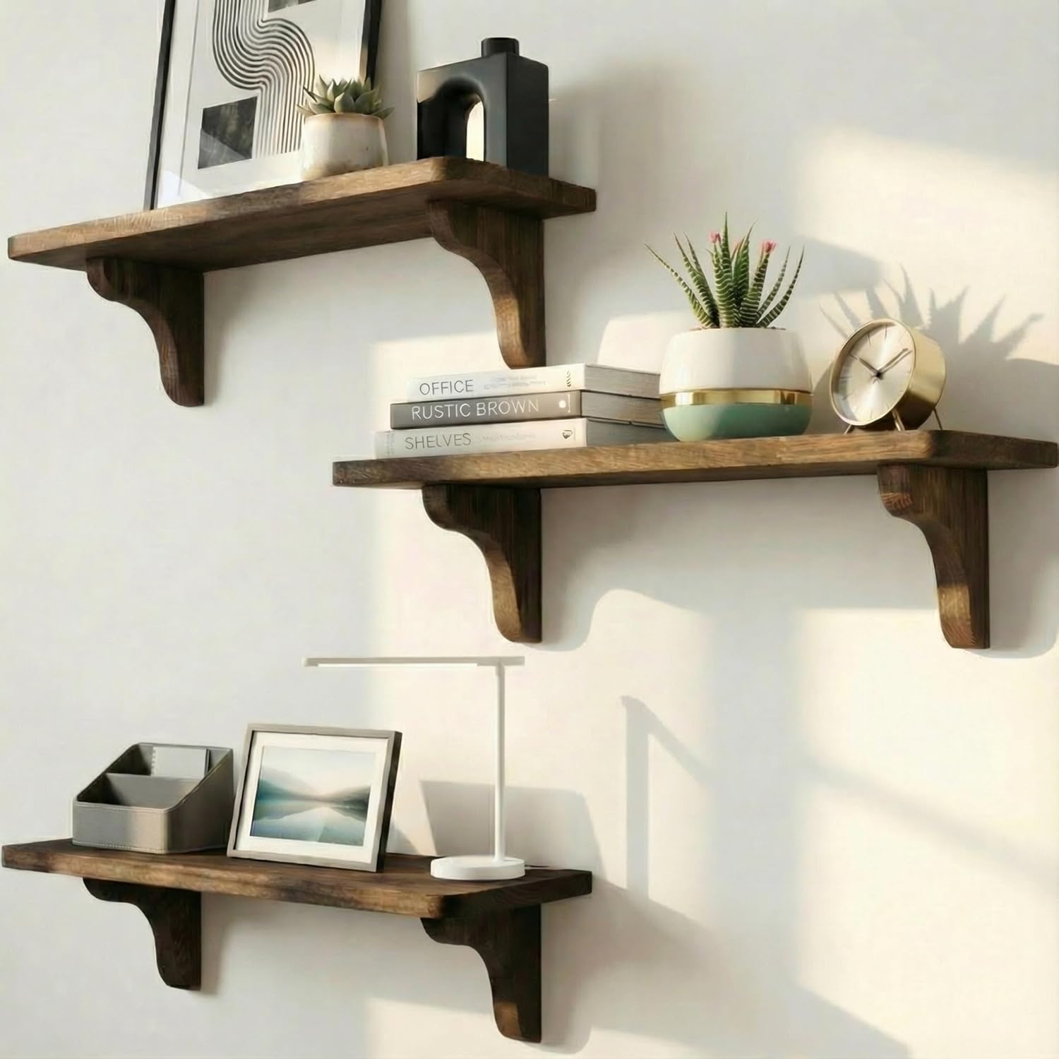 17 inch Real Wood Wall Mounted Shelving Rustic Wood Shelves with Brackets