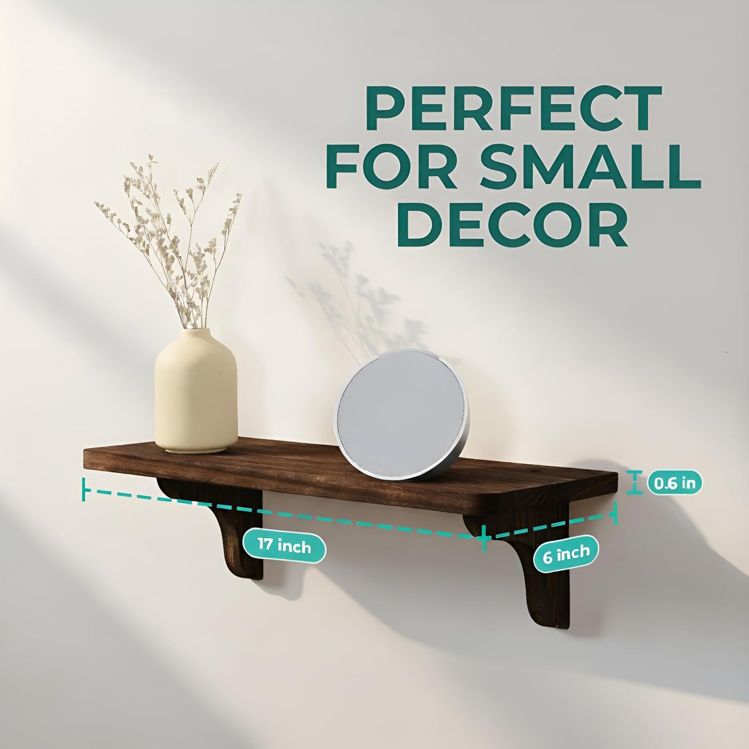17 inch Real Wood Wall Mounted Shelving Rustic Wood Shelves with Brackets