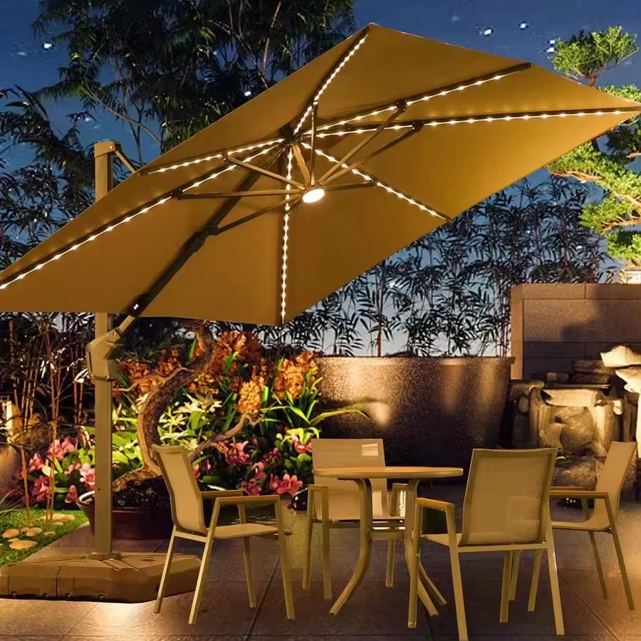 LED Light Parasol Professionnel Luxurious Simulated Beach Sunshade Polyester Umbrella Garden Outdoor Umbrella for Restaurant