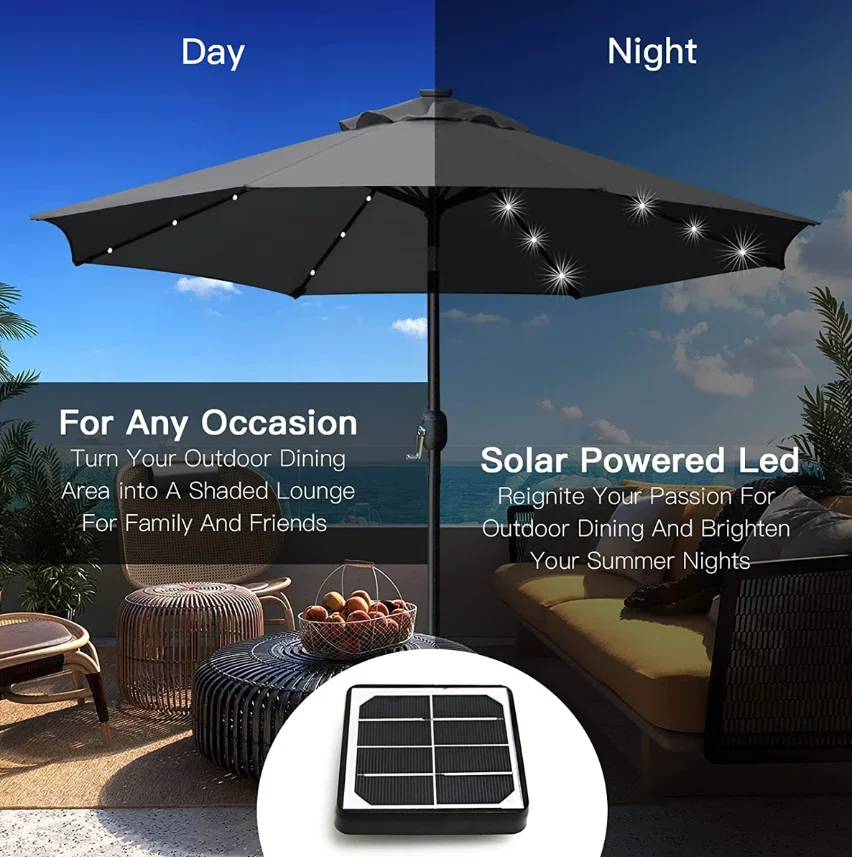  Patio Umbrella with LED Lights Waterproof Foldable Outdoor Sun Protection Beach Pool Garden Umbrella
