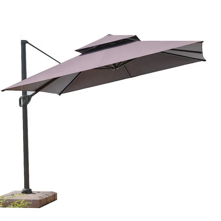 Factory price Garden Umbrella 10 ft Solar LED Patio Cantilever Offset Umbrella with 360 Degree Rotation