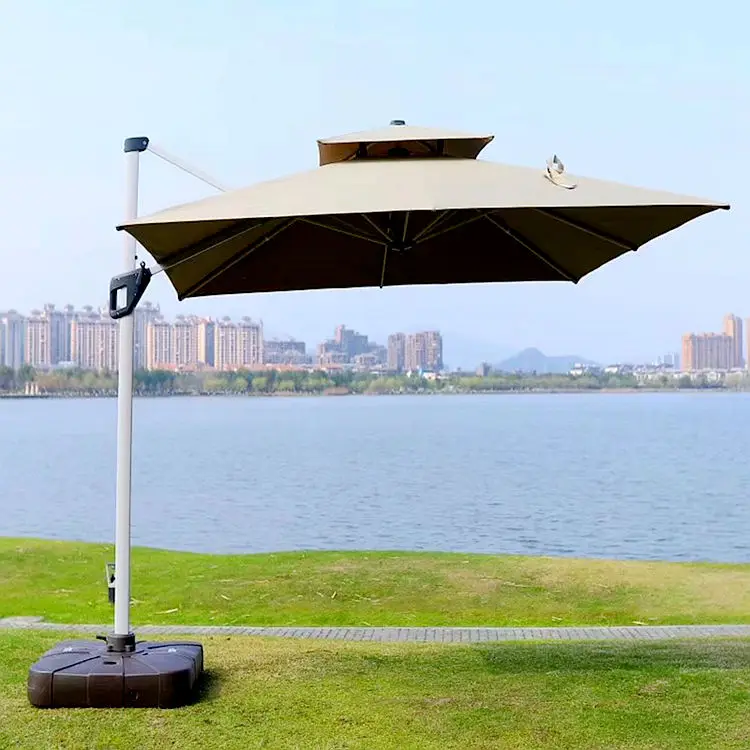 Factory price Garden Umbrella 10 ft Solar LED Patio Cantilever Offset Umbrella with 360 Degree Rotation