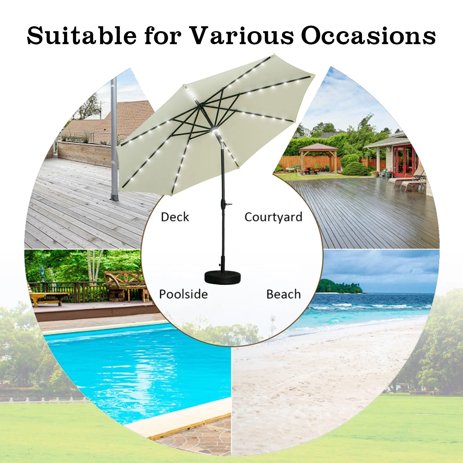 Wholesale Custom Logo Large Size Garden Umbrella Outdoor Parasols with Light for Patio Cafe Beach