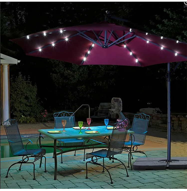 Full Set LED Light Outdoor Garden Sun Beach Parasol Modern Cantilever Patio Umbrella Bases Parts Outdoor Furniture