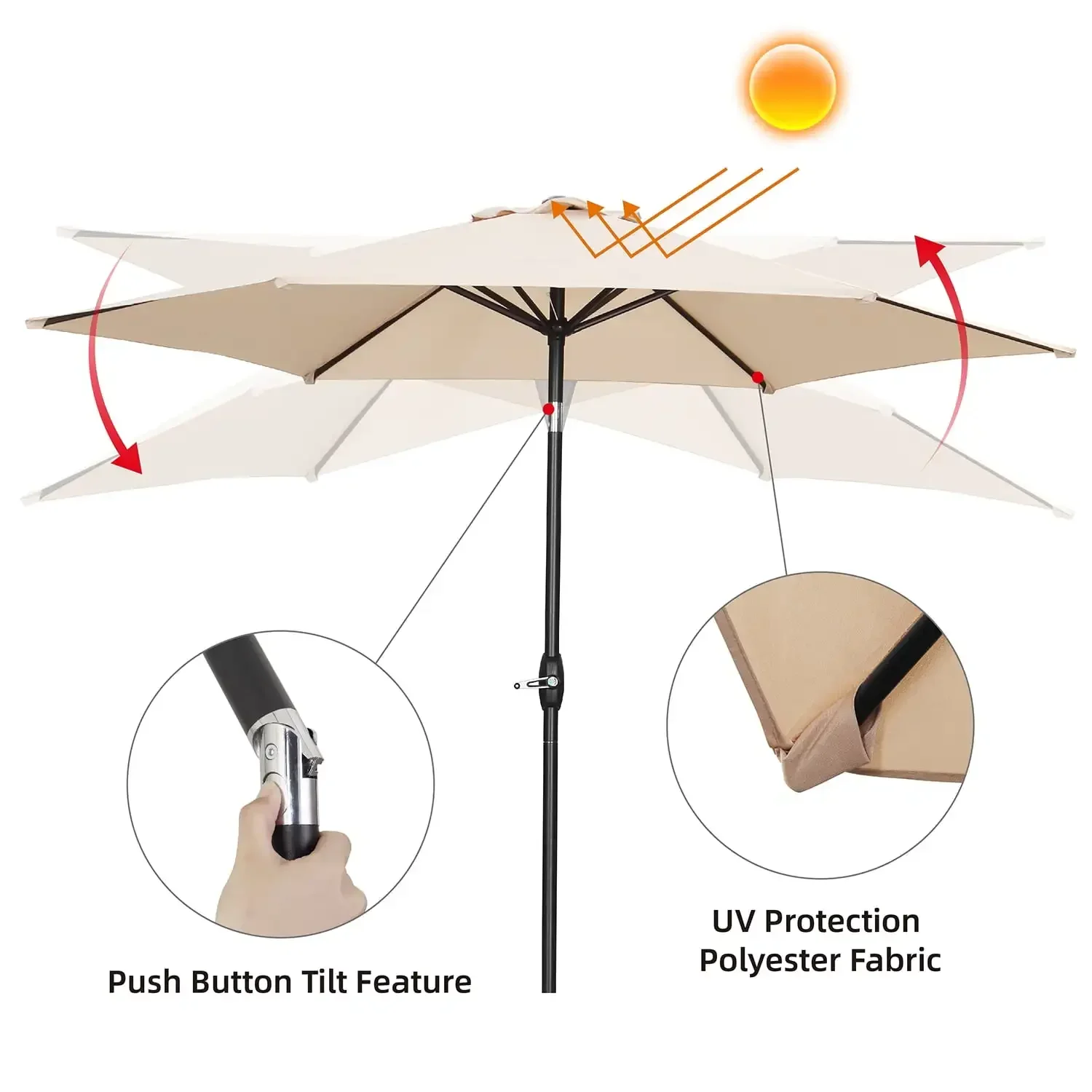 Minimalist Foldable Waterproof Outdoor Furniture 2.3m Balcony Patio Solar LED Umbrella 18 LED Lights 1W Solar Panel Crank Hotel