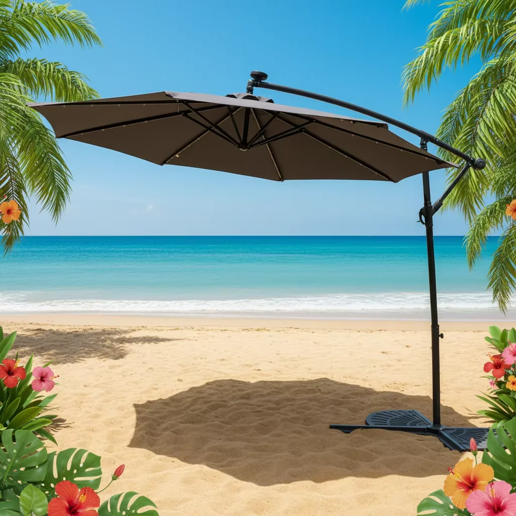 Garden Furniture Heavy Duty Outdoor Garden Sunshade Parasol Manual Lift Solar Patio Market Umbrella Led Restaurant Umbrella