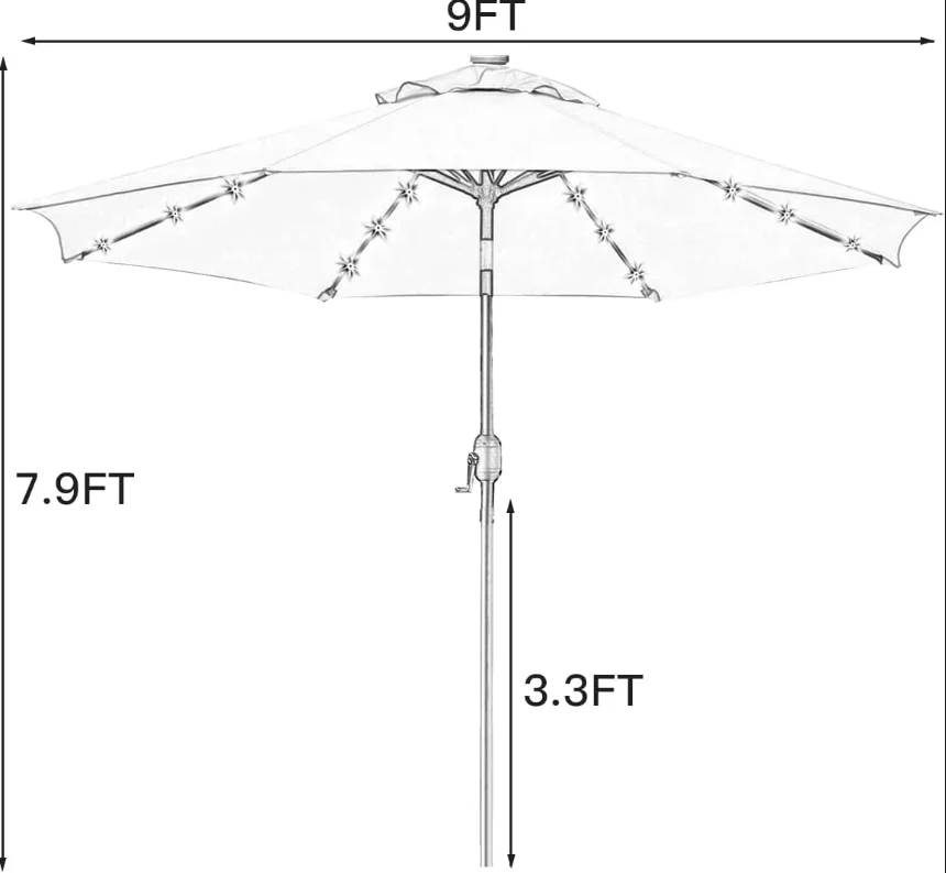  Patio Umbrella with LED Lights Waterproof Foldable Outdoor Sun Protection Beach Pool Garden Umbrella