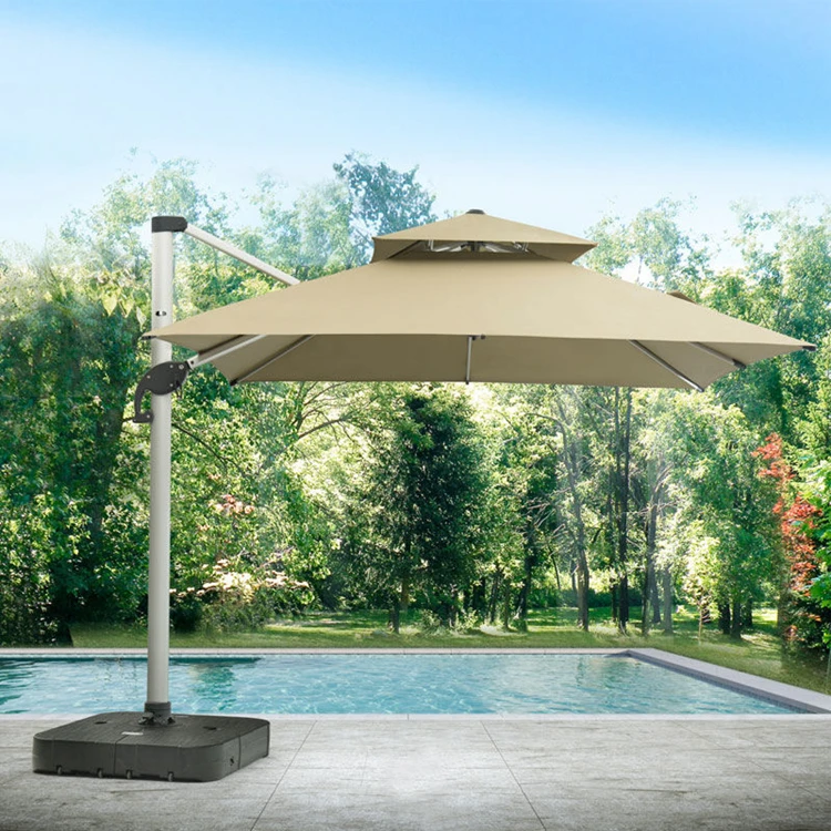 Factory price Garden Umbrella 10 ft Solar LED Patio Cantilever Offset Umbrella with 360 Degree Rotation