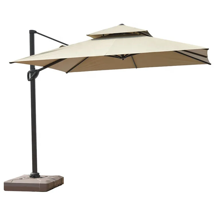 Factory price Garden Umbrella 10 ft Solar LED Patio Cantilever Offset Umbrella with 360 Degree Rotation