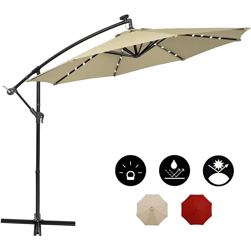 Full Set LED Light Outdoor Garden Sun Beach Parasol Modern Cantilever Patio Umbrella Bases Parts Outdoor Furniture