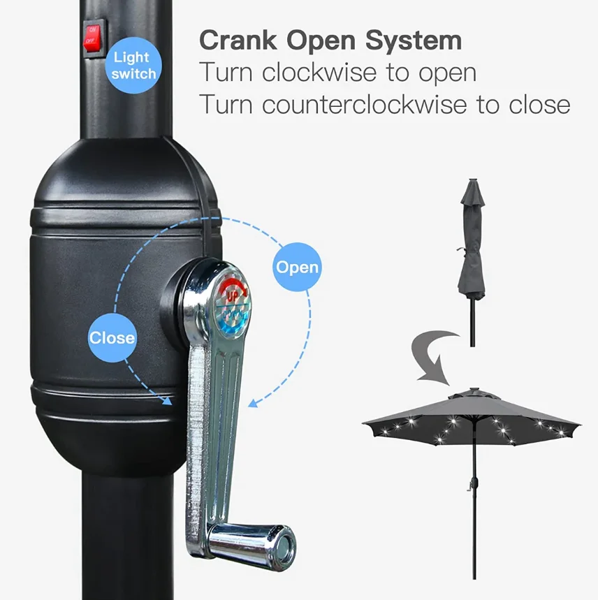  Patio Umbrella with LED Lights Waterproof Foldable Outdoor Sun Protection Beach Pool Garden Umbrella