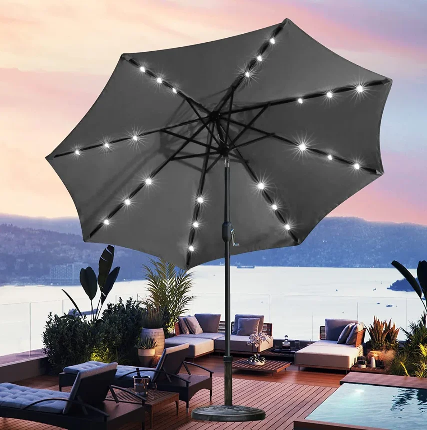  Patio Umbrella with LED Lights Waterproof Foldable Outdoor Sun Protection Beach Pool Garden Umbrella