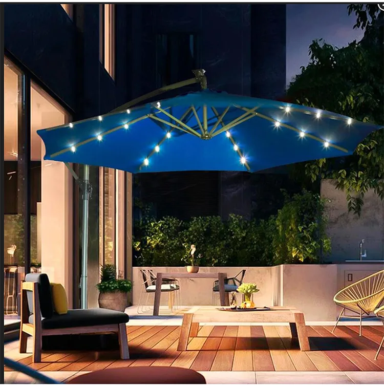 Full Set LED Light Outdoor Garden Sun Beach Parasol Modern Cantilever Patio Umbrella Bases Parts Outdoor Furniture