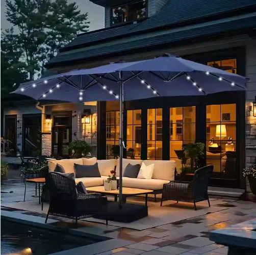 High Quality Low Price Steel Frame Big Size Umbrella Lighting Beach Restaurant Garden Outdoor Poolside Club Resort Patio Parasol