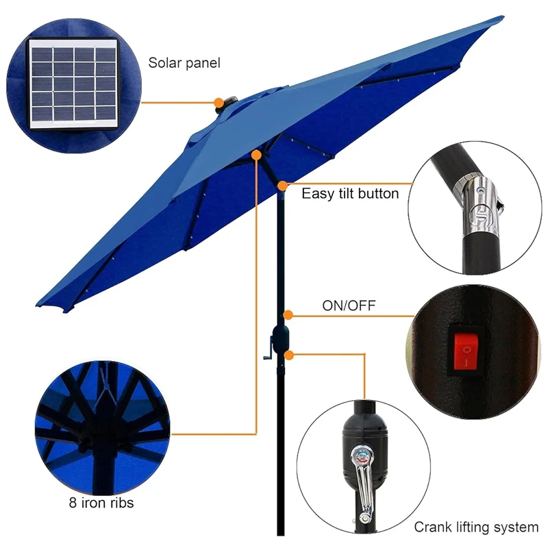 Custom 15 ft Outdoor Umbrella with LED Lights Manual Control for Restaurant Tables and Party Occasions