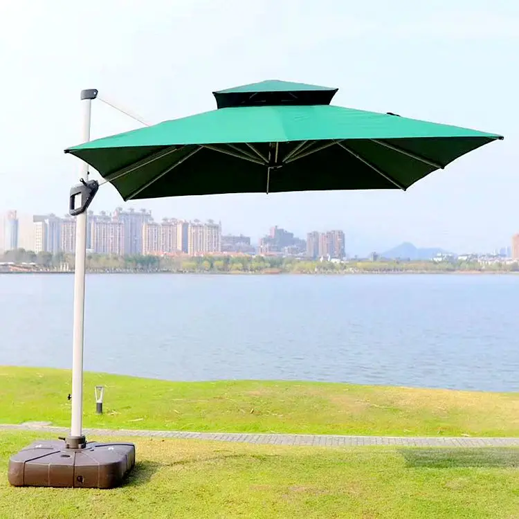 Factory price Garden Umbrella 10 ft Solar LED Patio Cantilever Offset Umbrella with 360 Degree Rotation