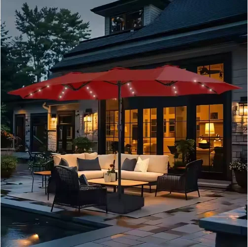 High Quality Low Price Steel Frame Big Size Umbrella Lighting Beach Restaurant Garden Outdoor Poolside Club Resort Patio Parasol