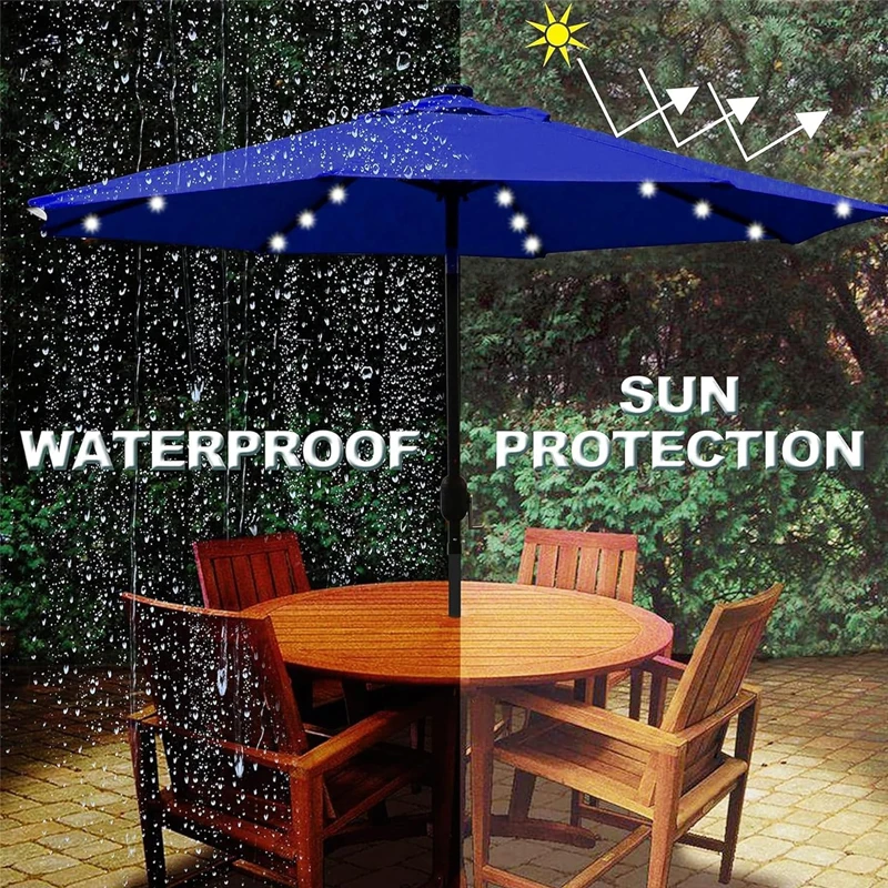 Custom 15 ft Outdoor Umbrella with LED Lights Manual Control for Restaurant Tables and Party Occasions