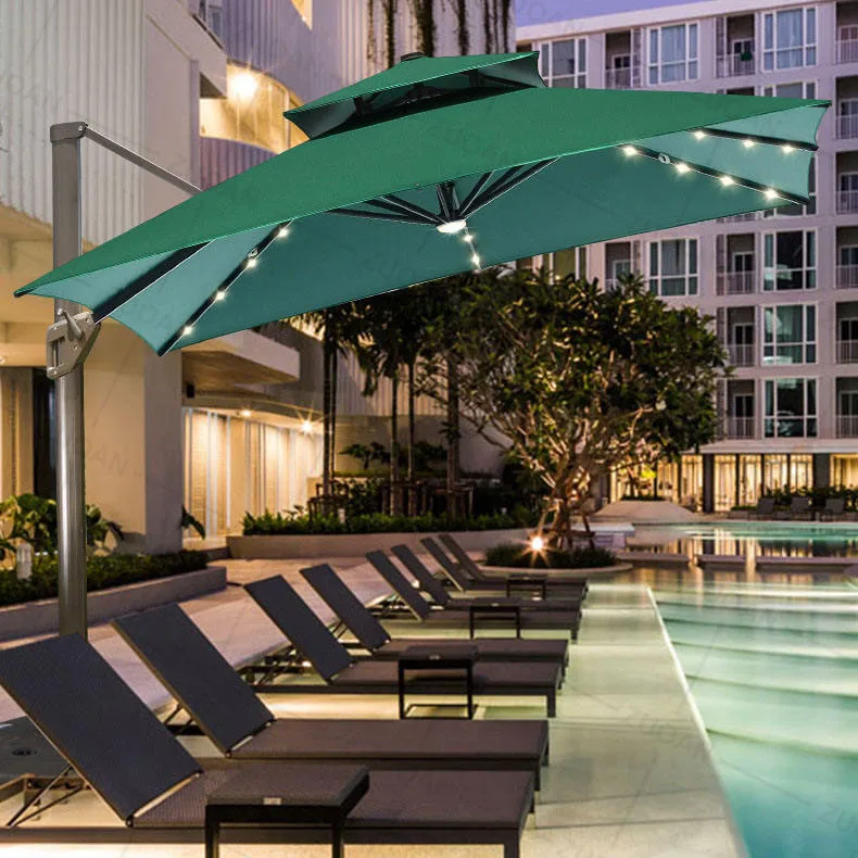 Garden Furniture Heavy Duty Outdoor Garden Sunshade Parasol Manual Lift Solar Patio Market Umbrella Led Restaurant Umbrella