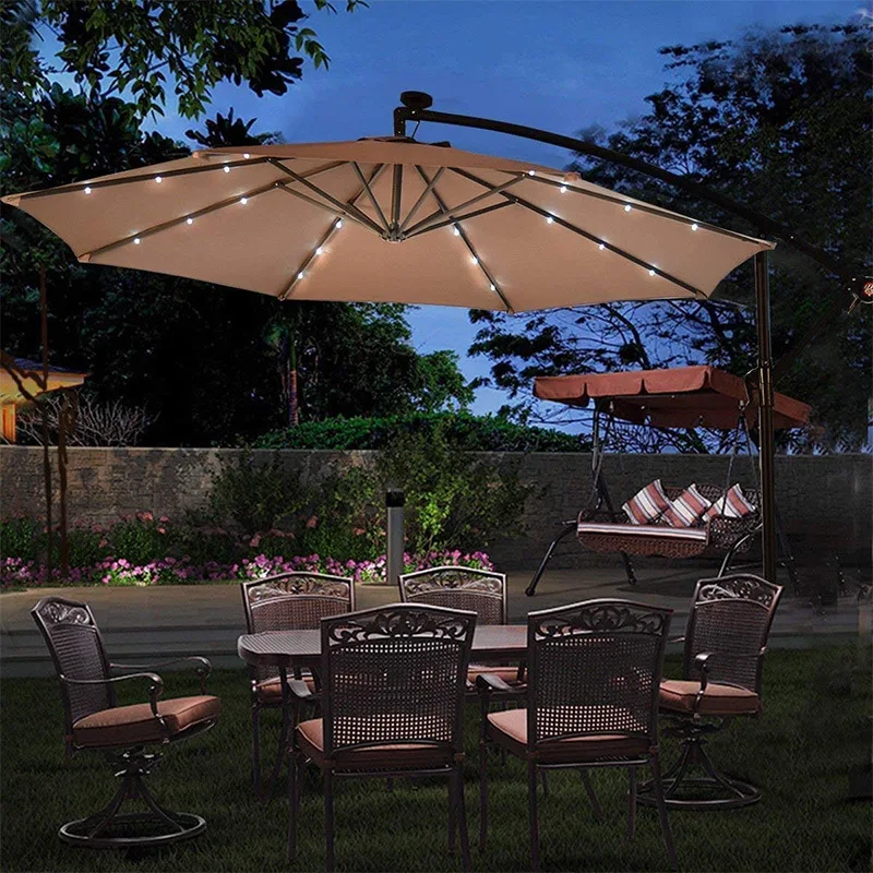 Full Set LED Light Outdoor Garden Sun Beach Parasol Modern Cantilever Patio Umbrella Bases Parts Outdoor Furniture