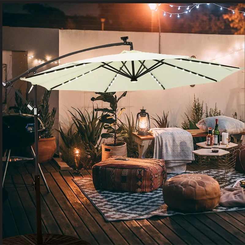 Full Set LED Light Outdoor Garden Sun Beach Parasol Modern Cantilever Patio Umbrella Bases Parts Outdoor Furniture