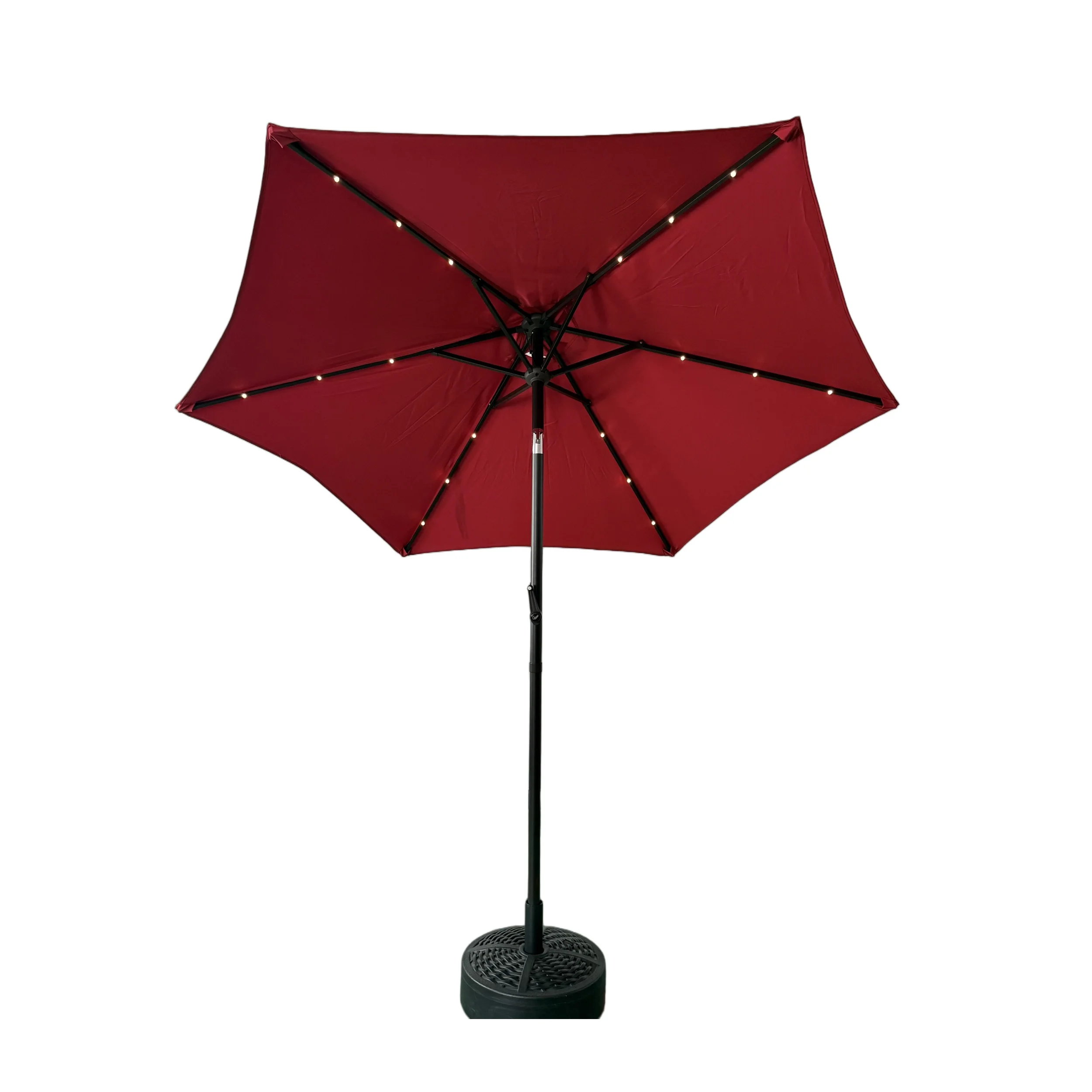 Minimalist Foldable Waterproof Outdoor Furniture 2.3m Balcony Patio Solar LED Umbrella 18 LED Lights 1W Solar Panel Crank Hotel