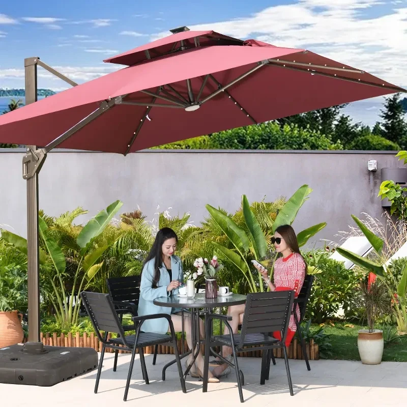 Aluminum New Deign Outdoor Sun LED Light Patio Roma Parasol Roman Umbrella for Garden Shading Patio Umbrella Outdoor