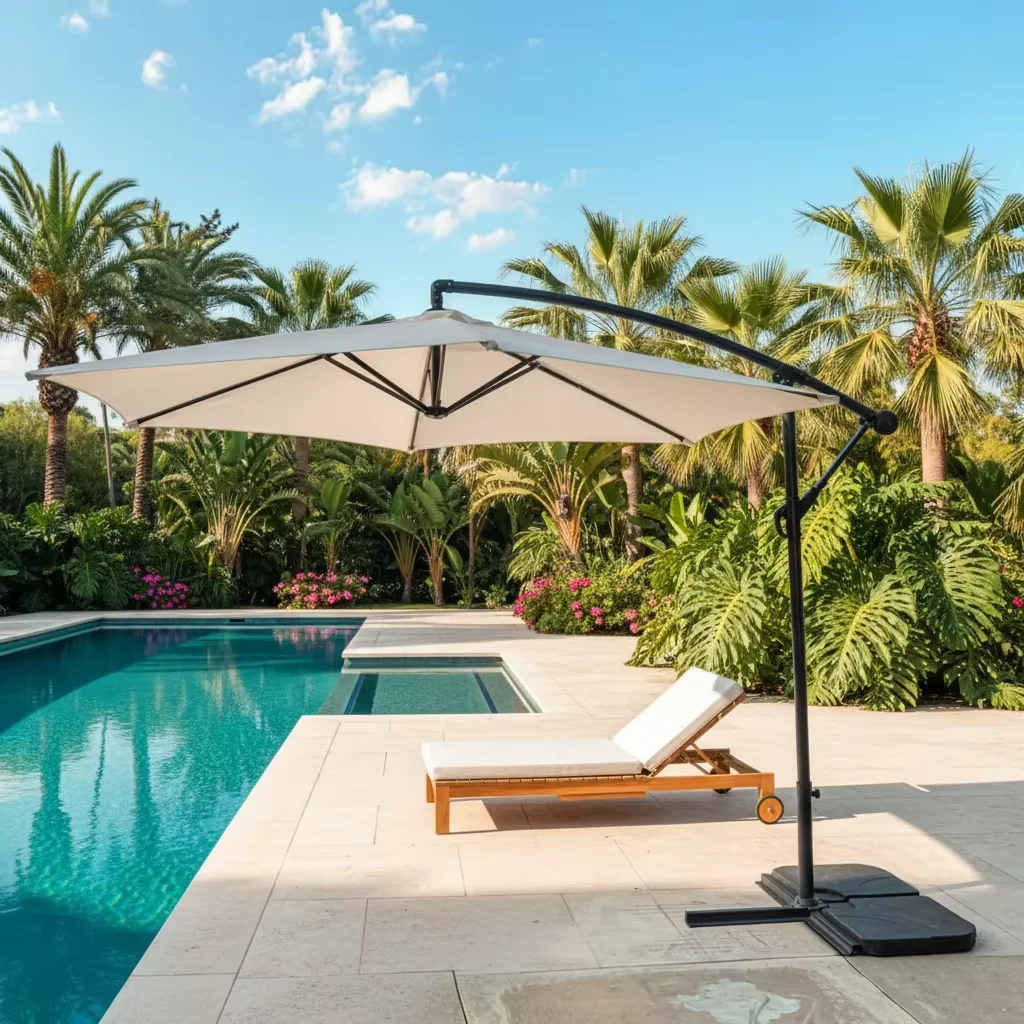 Garden Furniture Heavy Duty Outdoor Garden Sunshade Parasol Manual Lift Solar Patio Market Umbrella Led Restaurant Umbrella