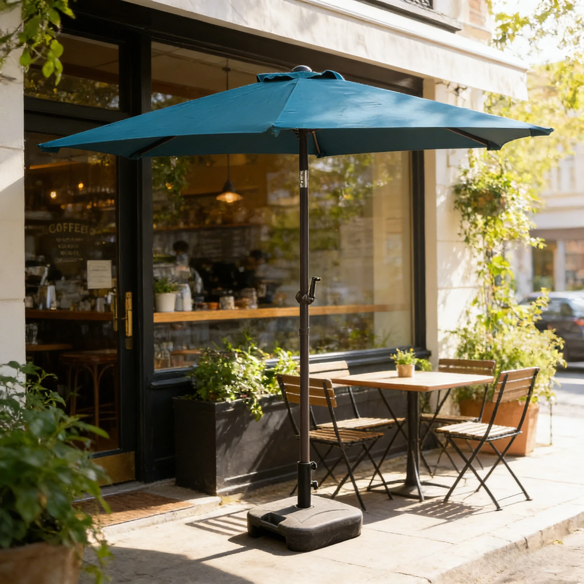 Minimalist Foldable Waterproof Outdoor Furniture 2.3m Balcony Patio Solar LED Umbrella 18 LED Lights 1W Solar Panel Crank Hotel