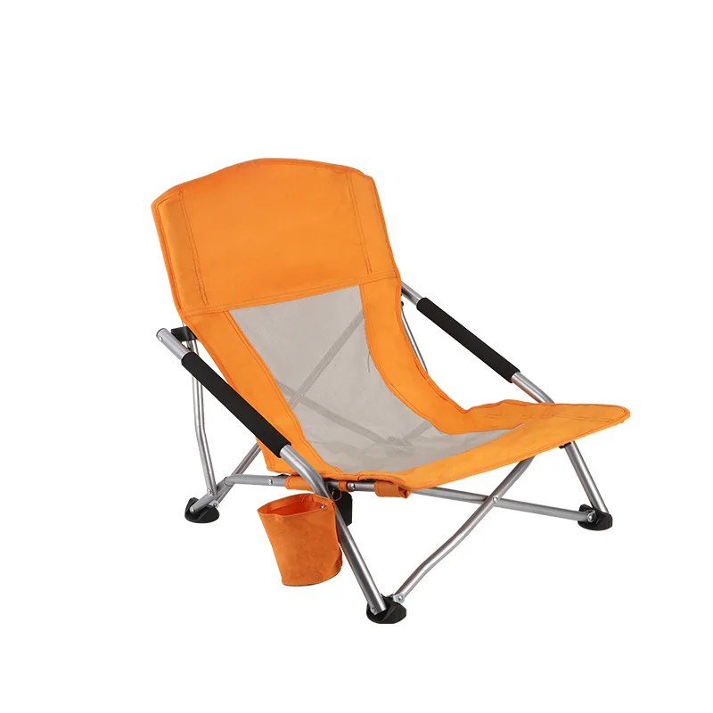 Portable Lounge Chair Low Seat Folding Beach Chair with Cooler Bag Cup Holder Metal for Hotels Seaside Beaches
