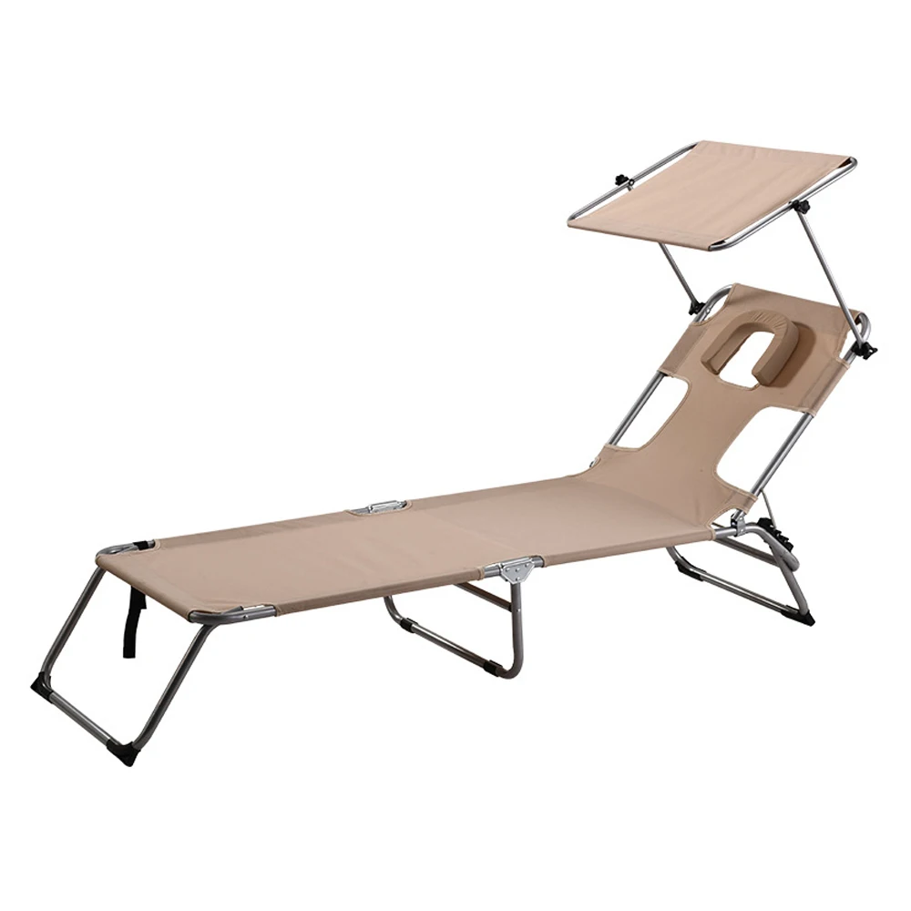  Modern Foldable Beach & Fishing Lounger Chair Portable Recliner with Sunshade Canopy for Picnic