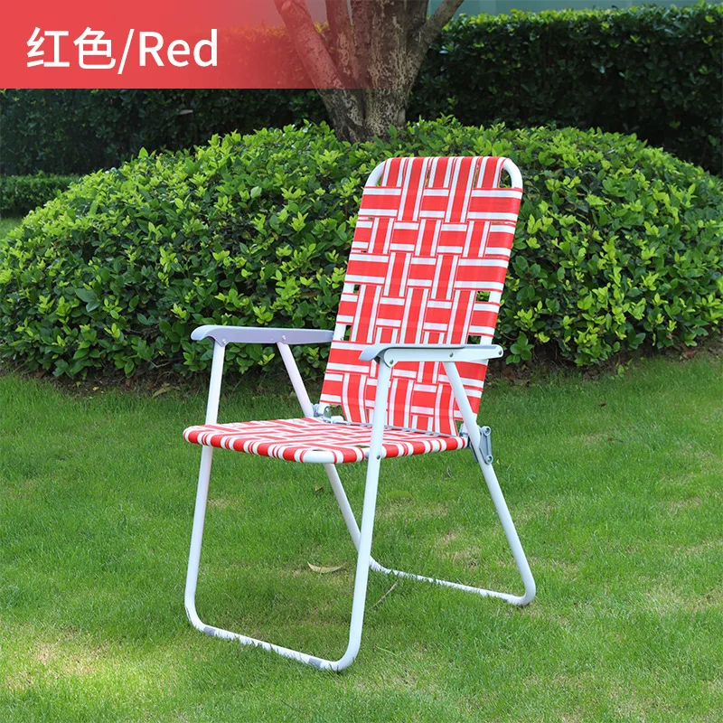 Durable Metal Frame Single Double Folding Woven Chair Portable Outdoor Camping Beach Chair Backrest Armrest for Leisure Beach