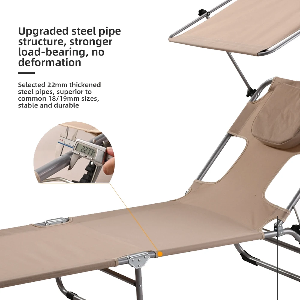  Modern Foldable Beach & Fishing Lounger Chair Portable Recliner with Sunshade Canopy for Picnic