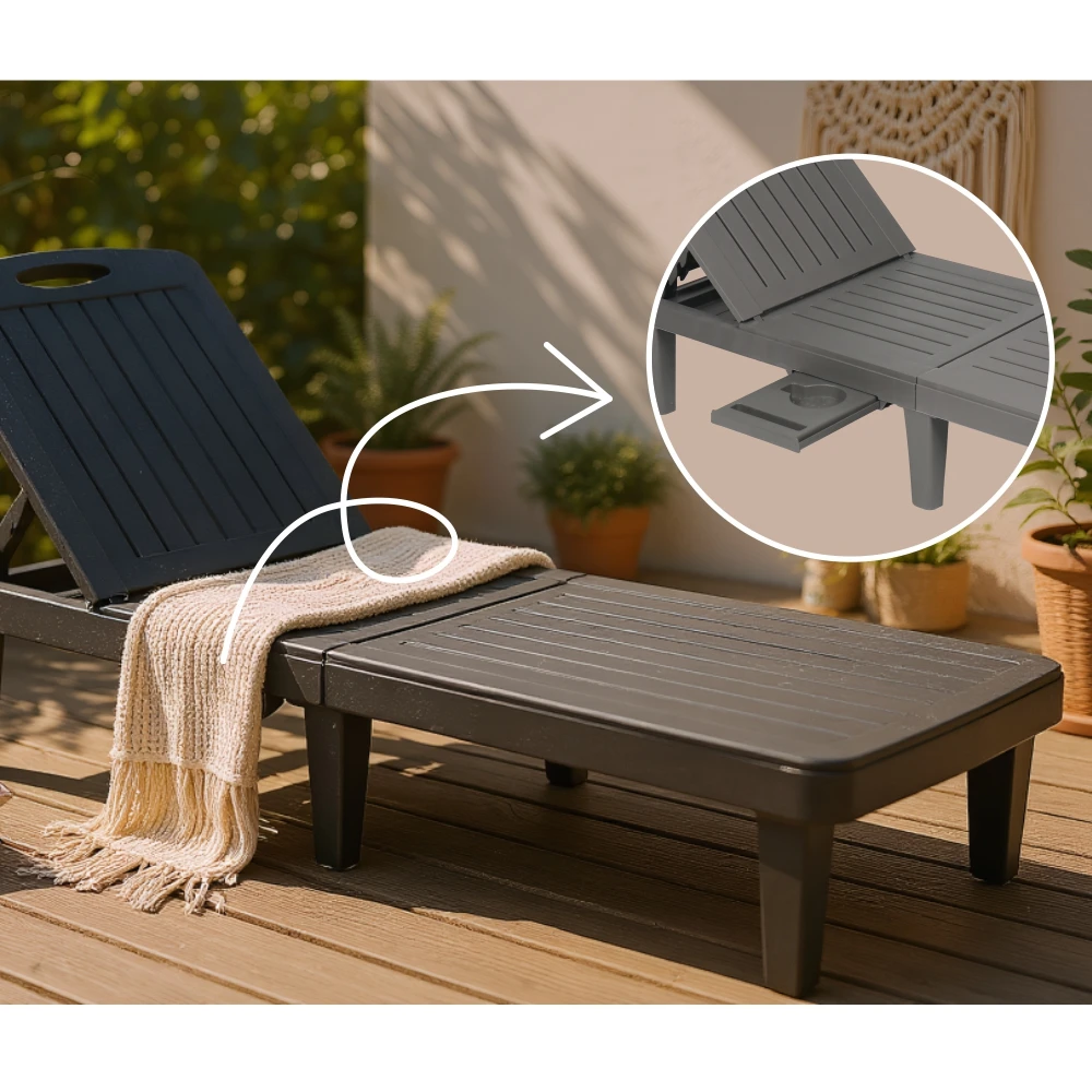 Multipurpose Folding Plastic Sun Lounger - Garden Poolside Beach Outdoor Chair
