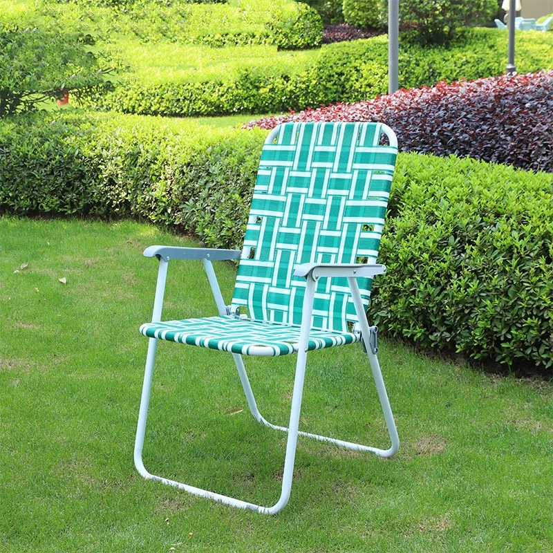 Durable Metal Frame Single Double Folding Woven Chair Portable Outdoor Camping Beach Chair Backrest Armrest for Leisure Beach