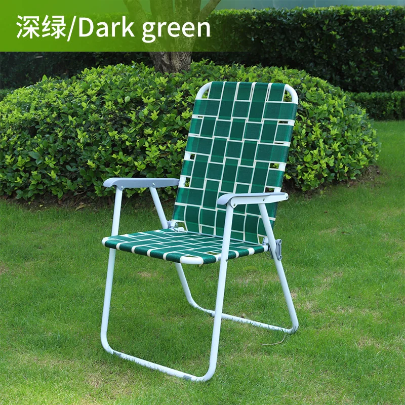 Durable Metal Frame Single Double Folding Woven Chair Portable Outdoor Camping Beach Chair Backrest Armrest for Leisure Beach