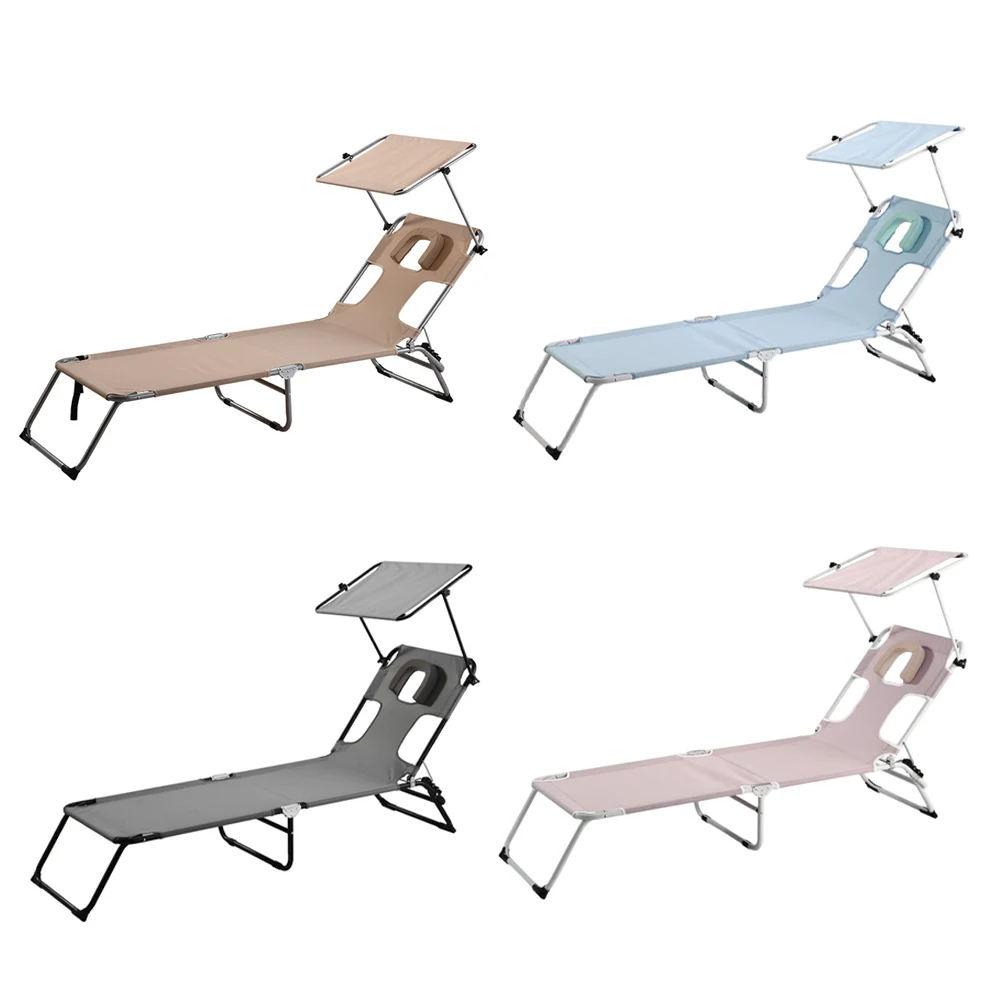  Modern Foldable Beach & Fishing Lounger Chair Portable Recliner with Sunshade Canopy for Picnic