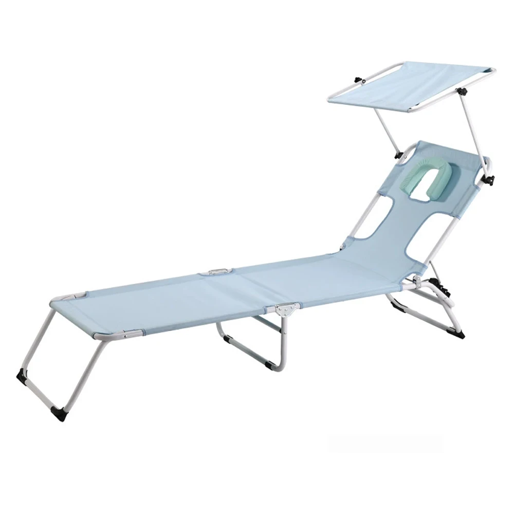  Modern Foldable Beach & Fishing Lounger Chair Portable Recliner with Sunshade Canopy for Picnic