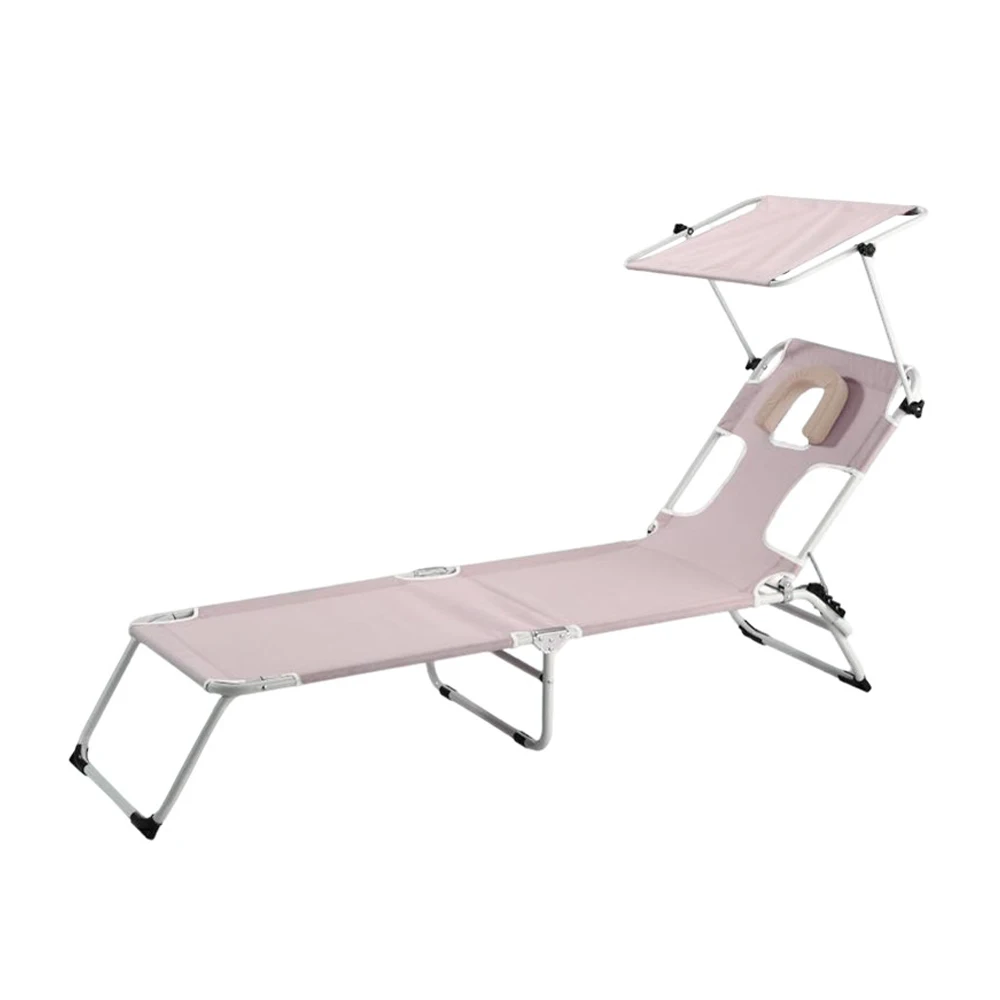  Modern Foldable Beach & Fishing Lounger Chair Portable Recliner with Sunshade Canopy for Picnic