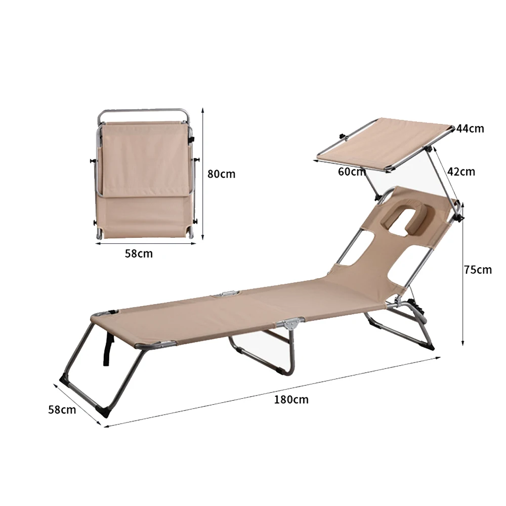  Modern Foldable Beach & Fishing Lounger Chair Portable Recliner with Sunshade Canopy for Picnic