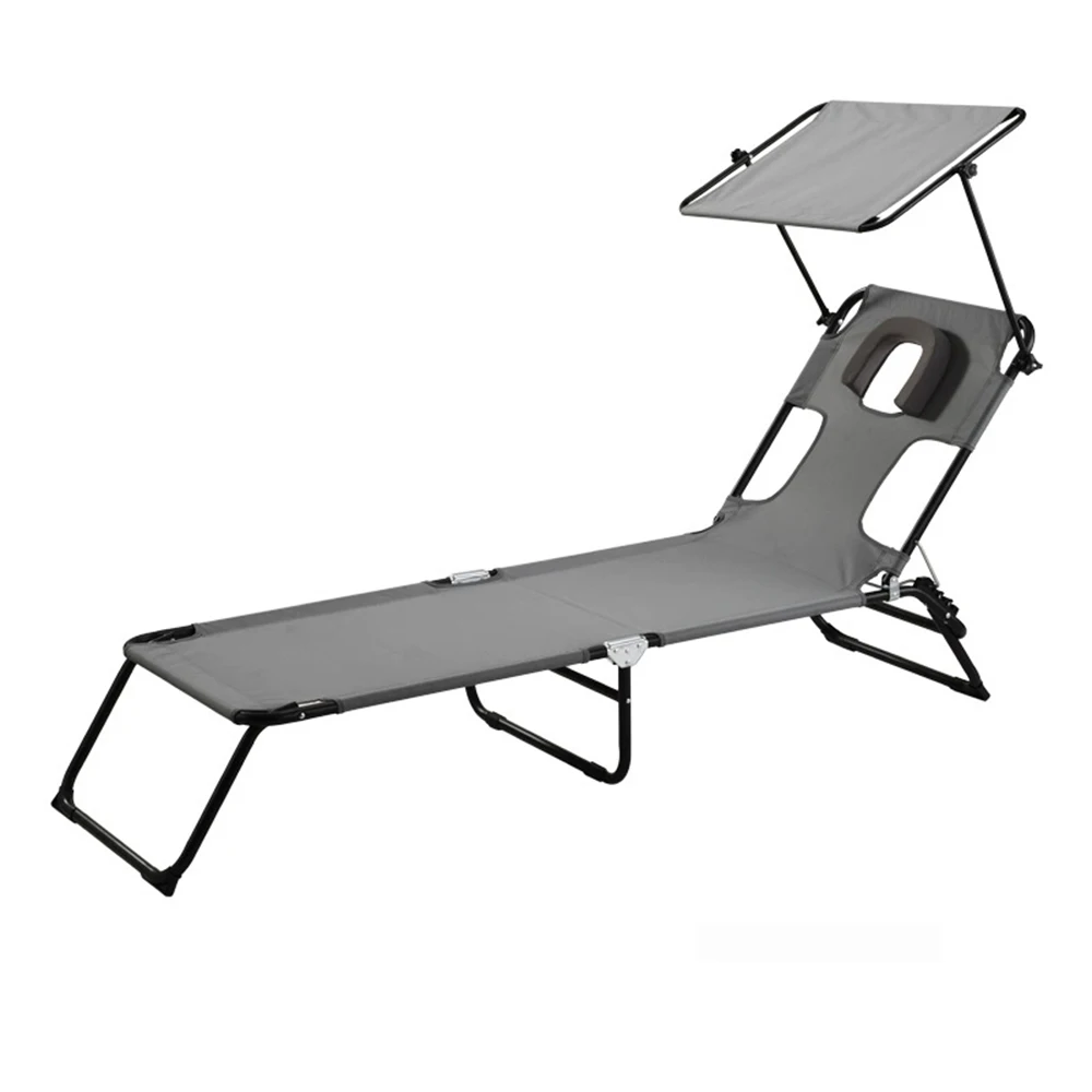  Modern Foldable Beach & Fishing Lounger Chair Portable Recliner with Sunshade Canopy for Picnic