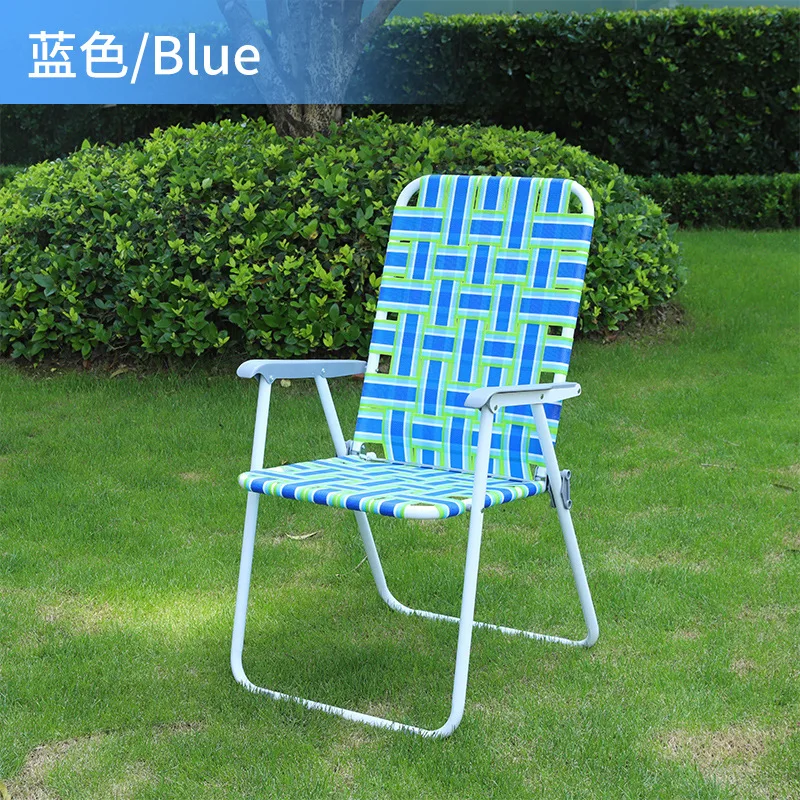 Durable Metal Frame Single Double Folding Woven Chair Portable Outdoor Camping Beach Chair Backrest Armrest for Leisure Beach