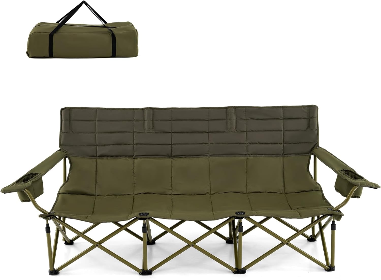 3 Person Oversized Camping Chair, Fully Padded Folding Camp Chair with Adjustable Armrests, Cup Holders, Carrying Bag, Portable Outdoor Lawn Chair for Camping, Support 900LBS