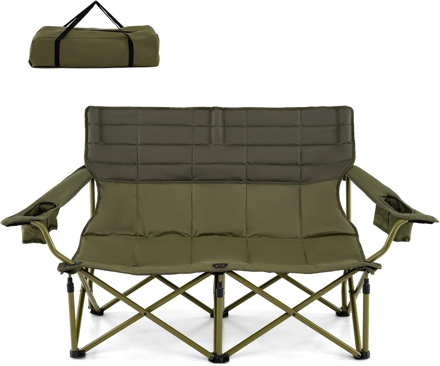 3 Person Oversized Camping Chair, Fully Padded Folding Camp Chair with Adjustable Armrests, Cup Holders, Carrying Bag, Portable Outdoor Lawn Chair for Camping, Support 900LBS
