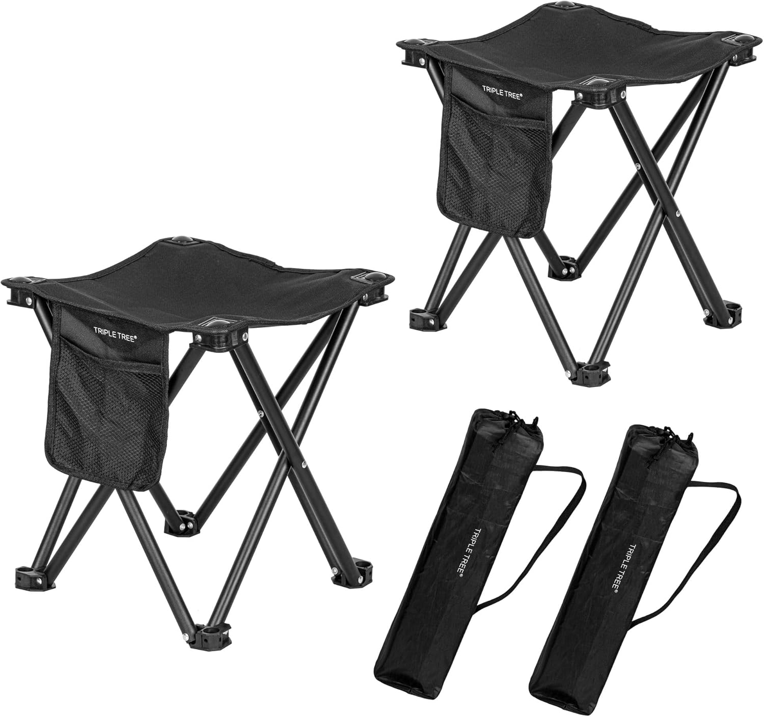  2 Pack Folding Camping Stool, 13.8 Inch Small Portable Lightweight Stool with Side Pocket, Foot Stool with Carry Bag for Hiking