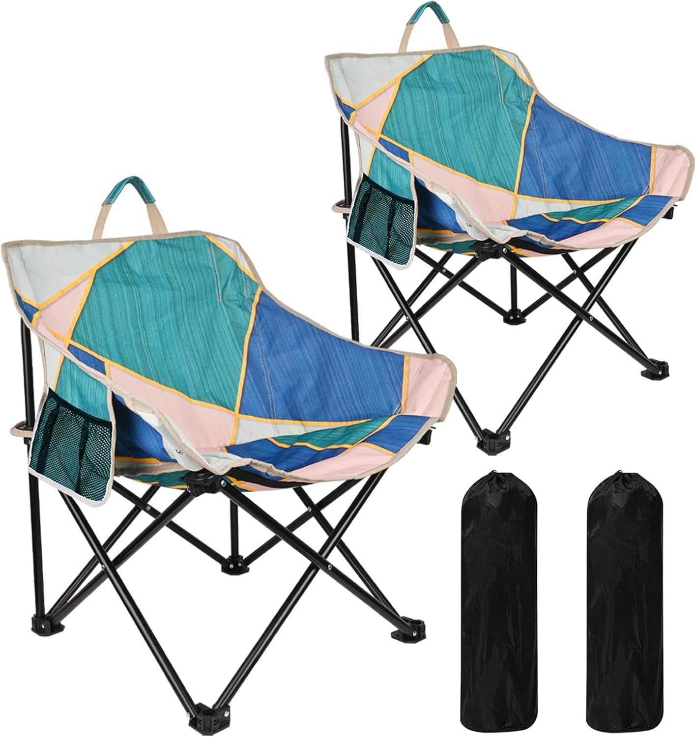 2 Pack Folding Camping Chair, Compact Camp Chair,Outdoor Lawn Portable Lightweight Backpacking Chair with Carrying Bag for Outdoor Camp,Travel,Beach,Picnic,Fishing, Hiking (Beige)