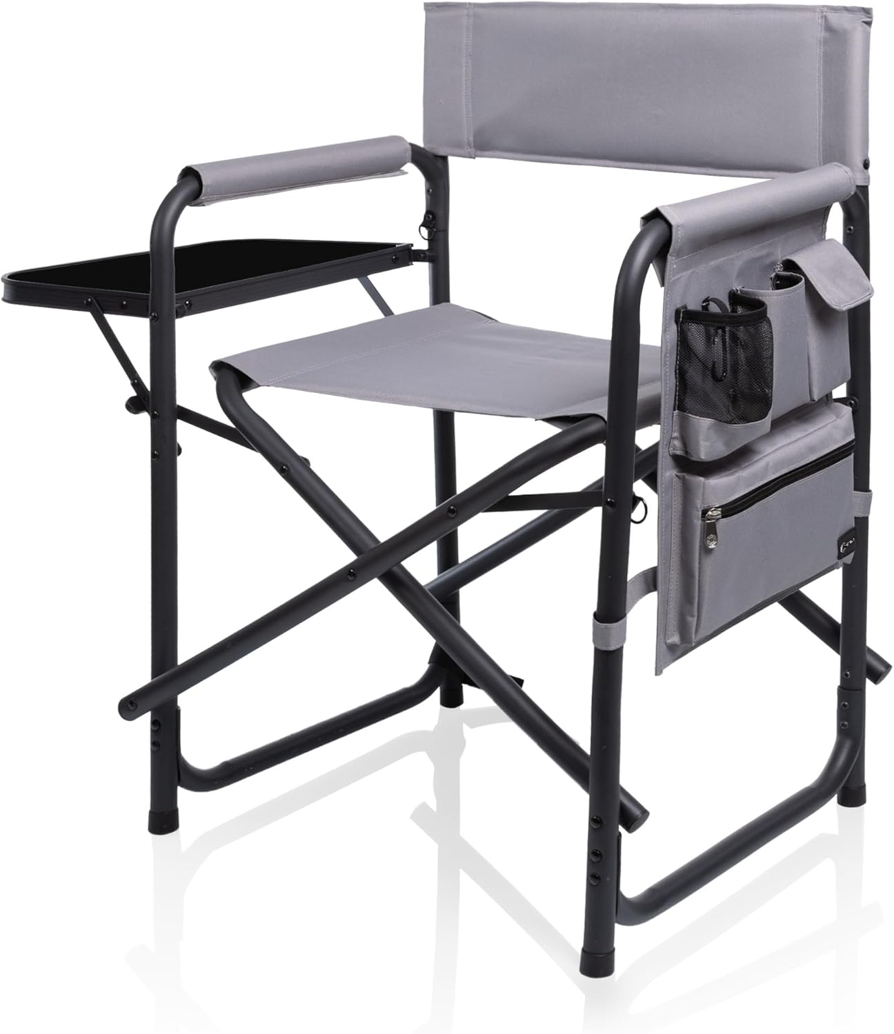 Sports Chair with Side Table, Outdoor Foldable Padded Adult Camping Chairs with Cup and Accessory Panel for Lawn, Beach, & Sports Use for Adults, up to 300-lbs Capacity, (Hunter Green)