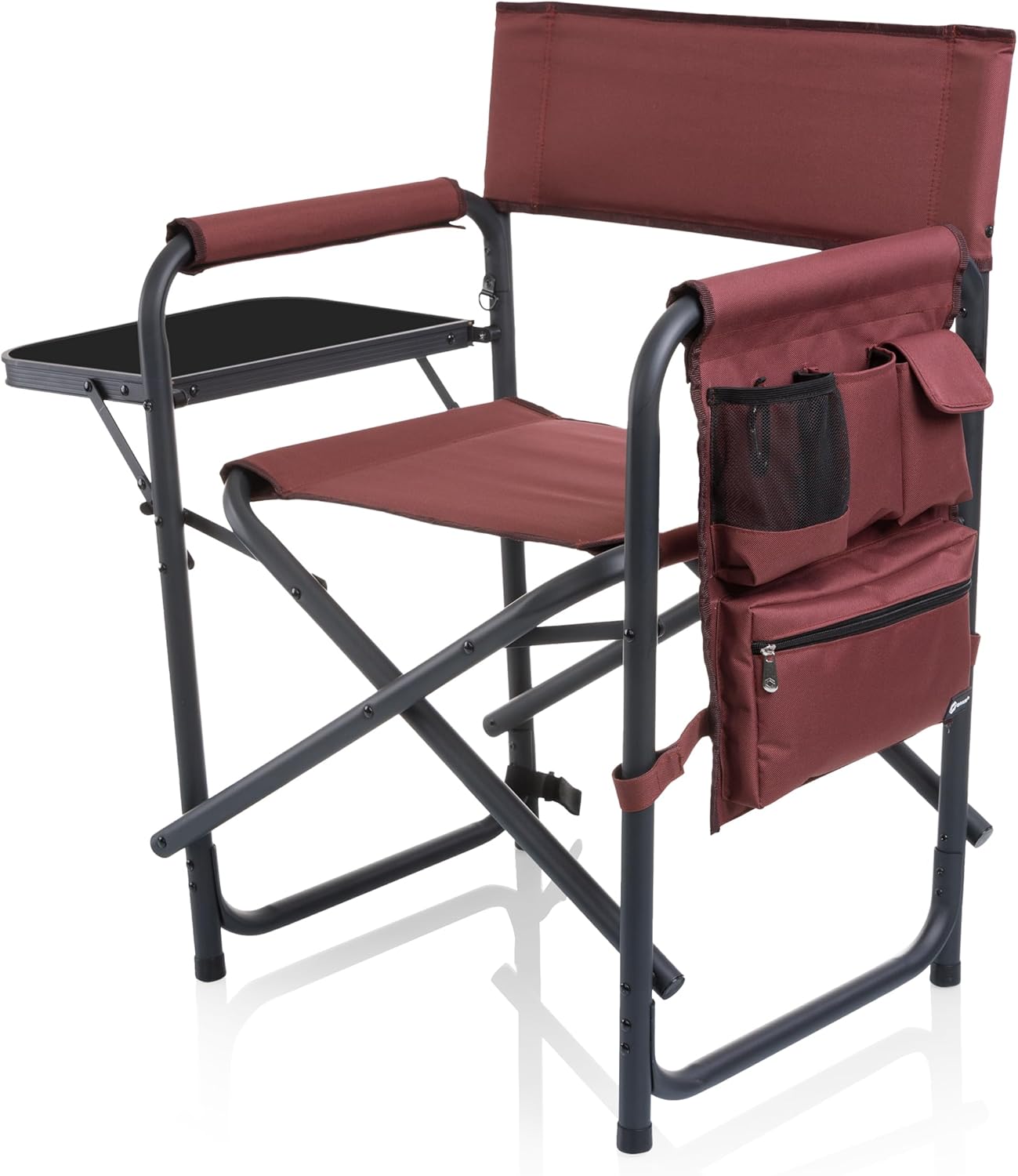 Sports Chair with Side Table, Outdoor Foldable Padded Adult Camping Chairs with Cup and Accessory Panel for Lawn, Beach, & Sports Use for Adults, up to 300-lbs Capacity, (Hunter Green)
