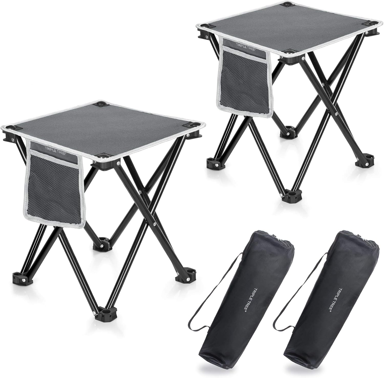  2 Pack Folding Camping Stool, 13.8 Inch Small Portable Lightweight Stool with Side Pocket, Foot Stool with Carry Bag for Hiking