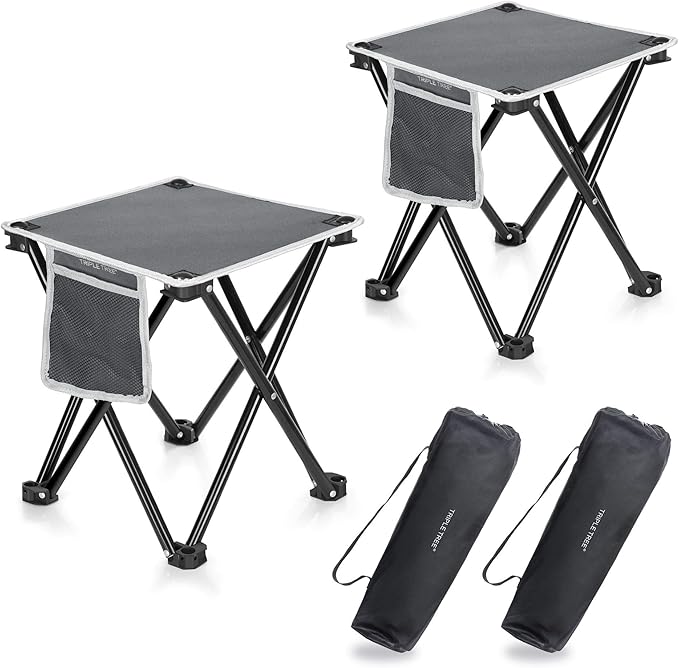  2 Pack Folding Camping Stool, 13.8 Inch Small Portable Lightweight Stool with Side Pocket, Foot Stool with Carry Bag for Hiking